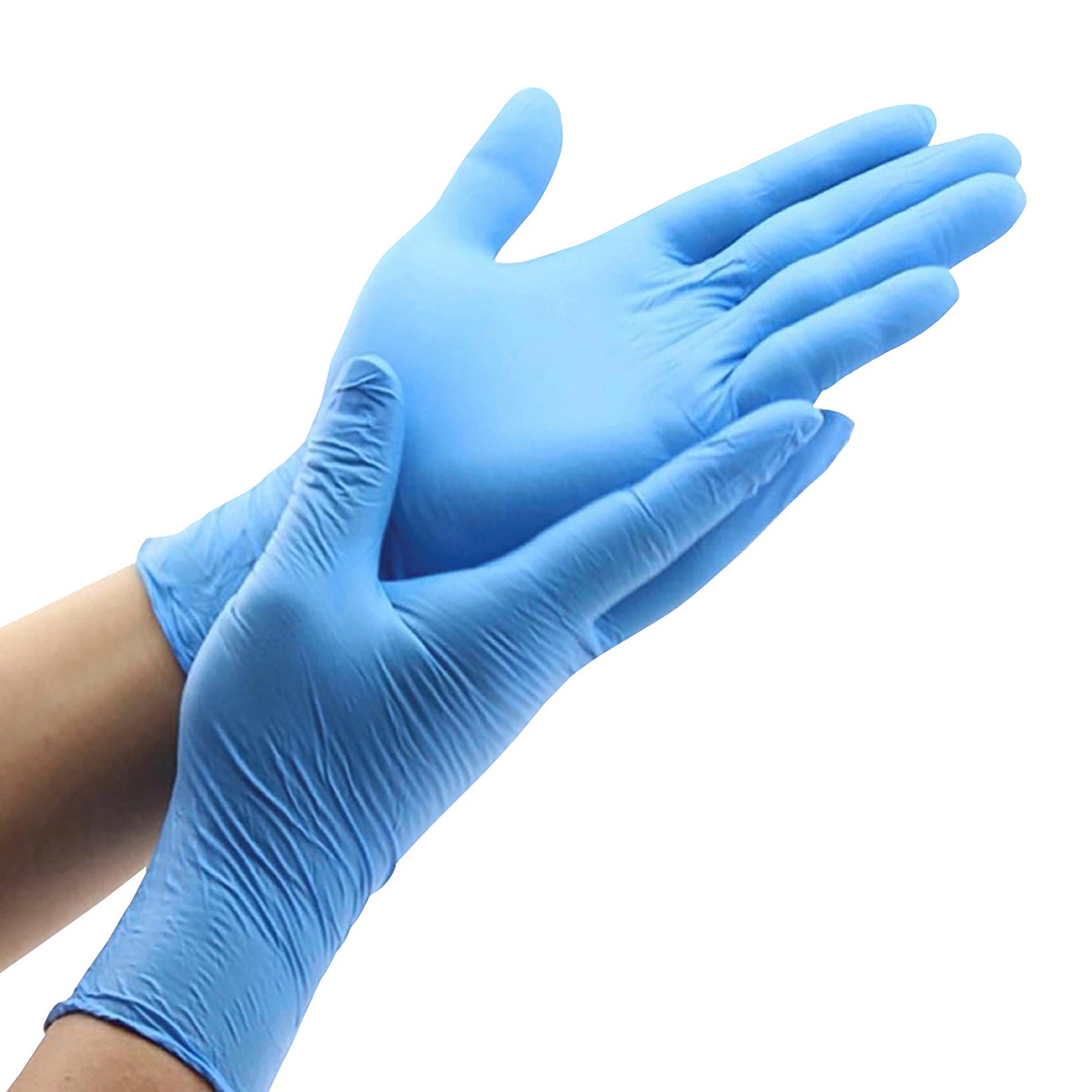 100 gants nitrile bleu - Taille XL, jetables, non poudrés, bords